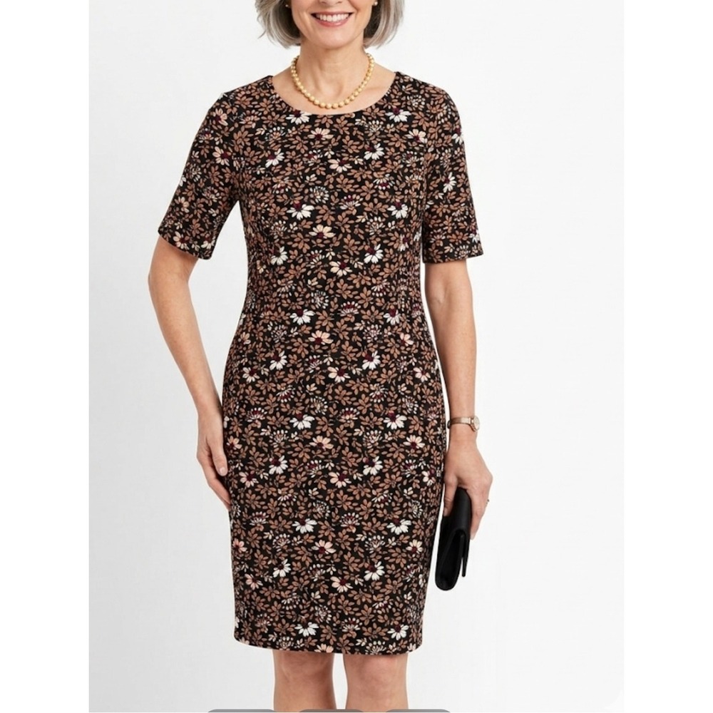 LANDS' END Size 12 Floral Sheath Midi Dress Classic Office Church Modest